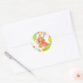 Tropisch Oranje Dinosaur Baby shower Klassiek Ronde Sticker (Envelop)