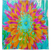 Tropisch Oranje en warm roze decoratieve Dahlia Douchegordijn (Voorkant)