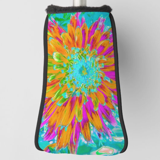 Tropisch Oranje en warm roze decoratieve Dahlia Golfheadcover (Draai 90)
