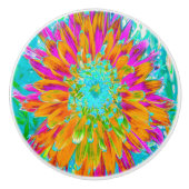 Tropisch Oranje en warm roze decoratieve Dahlia Keramische Knop (Voorkant)