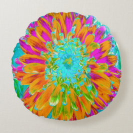 Tropisch Oranje en warm roze decoratieve Dahlia Rond Kussen