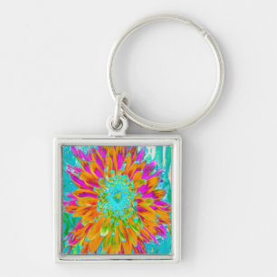 Tropisch Oranje en warm roze decoratieve Dahlia Sleutelhanger