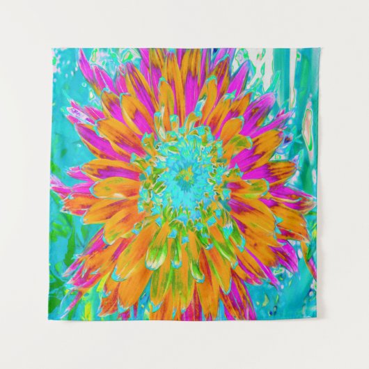 Tropisch Oranje en warm roze decoratieve Dahlia Wandkleed (Voorkant)