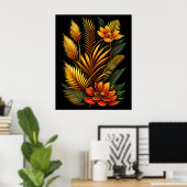 Tropisch Oranje Floral Artwork Poster (Thuiskantoor)