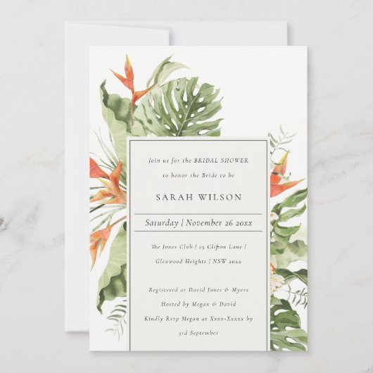 Tropisch Oranje Groen Botanisch Vrijgezellenfeest Kaart (Voorkant)