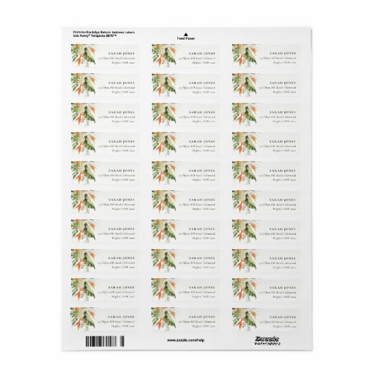 Tropisch Oranje Groen Leafy Botanisch Adres Etiket (Full Sheet)