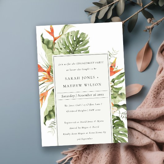 Tropisch Oranje Groen Leafy Botanisch Verloving Kaart