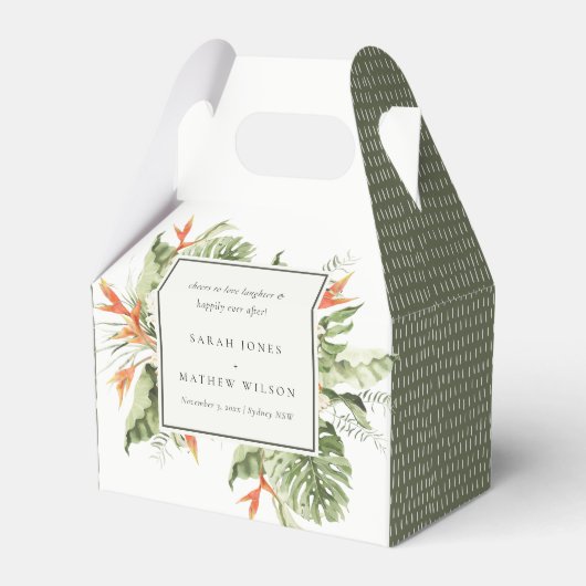 Tropisch Oranje groene blad botanische bruiloft Me Bedankdoosjes (Voorkant Zijde)