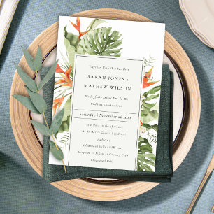 Tropisch Oranje Groene Laffy Botanical Wedding Kaart