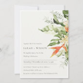 Tropisch Oranje Groene Laffy Botanical Wedding Kaart (Voorkant)