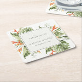 Tropisch Oranje Groene Laffy Botanical Wedding Kartonnen Onderzetters (Schuin)