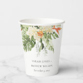 Tropisch Oranje Groene Laffy Botanical Wedding Papieren Bekers (Achterkant)