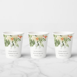 Tropisch Oranje Groene Laffy Botanical Wedding Papieren Bekers