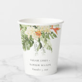 Tropisch Oranje Groene Laffy Botanical Wedding Papieren Bekers (Voorkant)