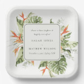 Tropisch Oranje Groene Laffy Botanical Wedding Papieren Bordje (Voorkant)