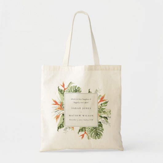 Tropisch Oranje Groene Laffy Botanical Wedding Tote Bag (Voorkant)