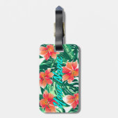 Tropisch oranje hibiscus bagagelabel (Achterkant verticaal)