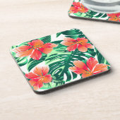 Tropisch oranje hibiscus bier onderzetter (Linkerzijde)