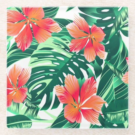 Tropisch oranje hibiscus glazen onderzetter (Voorkant)