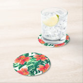 Tropisch oranje hibiscus ronde kartonnen onderzetter (Insitu)