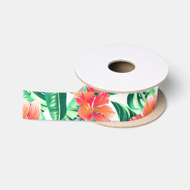 Tropisch oranje hibiscus satijnen lint