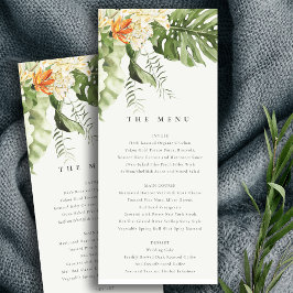 Tropisch Oranje Leafy Botanical Wedding Menu Kaart