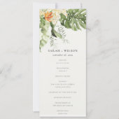 Tropisch Oranje Leafy Botanical Wedding Programme Kaart (Voorkant)