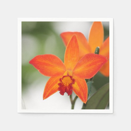 Tropisch Oranje orchidepapier Napkin Servet (Voorkant)