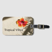 Tropisch Oranje Vibes Hibiscus Flower Sandy Beach Bagagelabel (Voorkant (horizontaal))