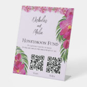 Tropisch Orchid Wedding QR Code Honeymoon Fund Reclamebord Met Voetstuk (Voorkant)