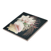 Tropisch orchidee Floral Navy Wood Beach Seashells Tegeltje (Zijkant)