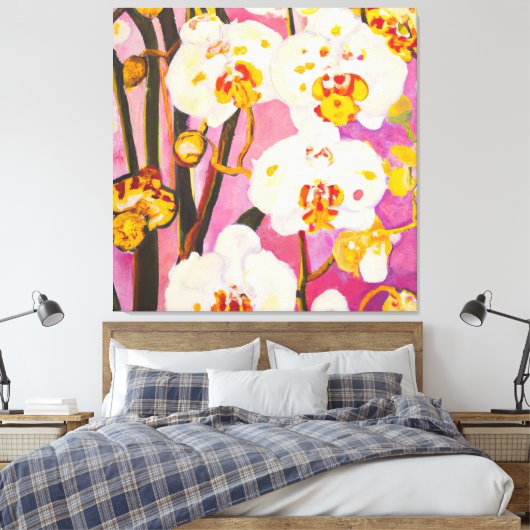 Tropisch orchidee onderzoek #2 waterverf canvas afdruk (Insitu (Slaapkamer))