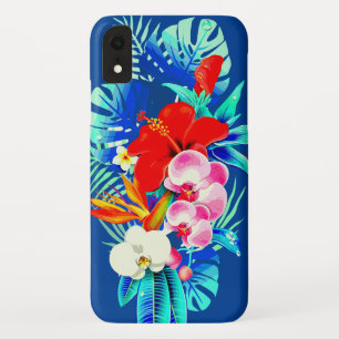 Tropisch orchidee palmblad Hawaiian blauw Case-Mate iPhone Case