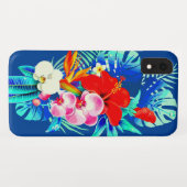 Tropisch orchidee palmblad Hawaiian blauw Case-Mate iPhone Case (Achterkant (horizontaal))