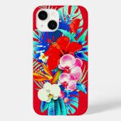 Tropisch orchidee palmblad Hawaiian bloemrood Case-Mate iPhone Case (Achterkant)