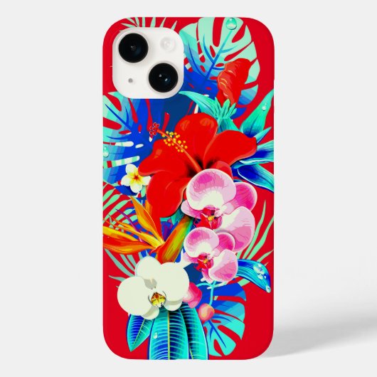 Tropisch orchidee palmblad Hawaiian bloemrood Case-Mate iPhone Case (Achterkant)
