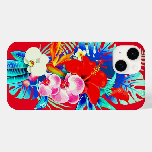 Tropisch orchidee palmblad Hawaiian bloemrood Case-Mate iPhone Case (Achterkant (horizontaal))