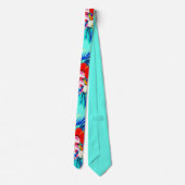 Tropisch orchidee palmblad Hawaiian floral blauwgr Stropdas (Achterkant)