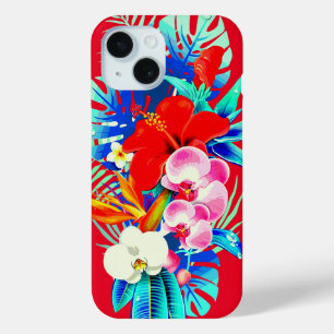 Tropisch orchidee palmblad Hawaiian florrood iPhone 15 Case