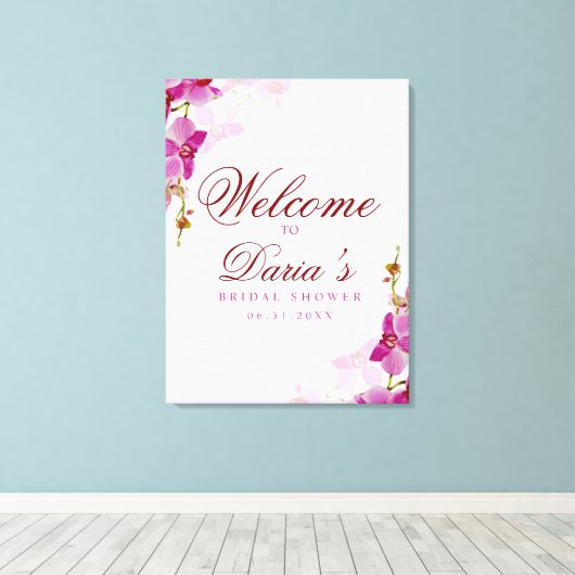 Tropisch orchidee welkomstteken canvas afdruk (Insitu (Houten vloer))