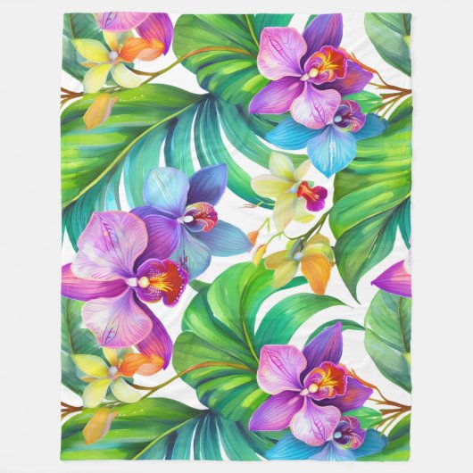 Tropisch orchideeënpatroon fleece deken (Voorkant)