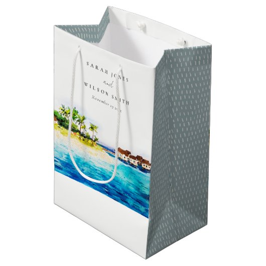 Tropisch overwater Villa Seascape Beach Weddenscha Medium Cadeauzakje (Voorkant Gekanteld)