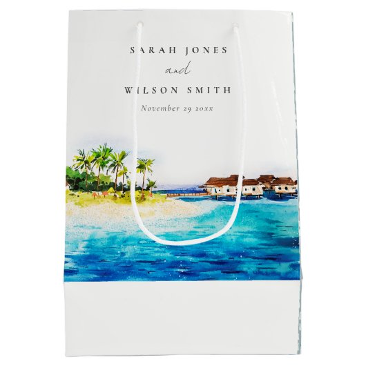Tropisch overwater Villa Seascape Beach Weddenscha Medium Cadeauzakje (Achterkant)