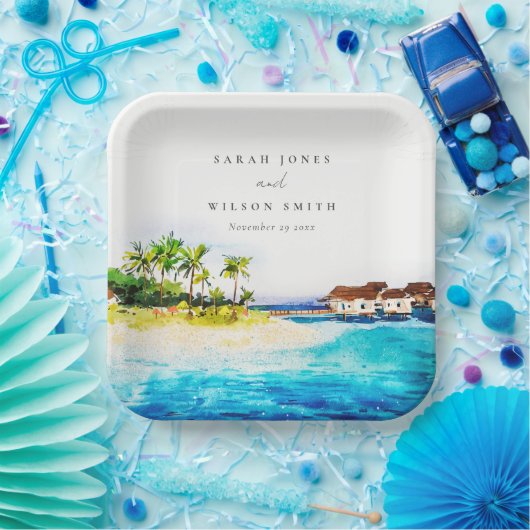 Tropisch overwater Villa Seascape Beach Weddenscha Papieren Bordje (Feest)