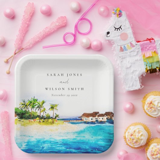 Tropisch overwater Villa Seascape Beach Weddenscha Papieren Bordje (Feest)