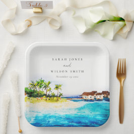Tropisch overwater Villa Seascape Beach Weddenscha Papieren Bordje