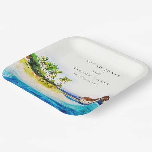 Tropisch overwater Villa Seascape Beach Weddenscha Papieren Bordje (Gebogen)