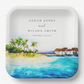 Tropisch overwater Villa Seascape Beach Weddenscha Papieren Bordje (Voorkant)