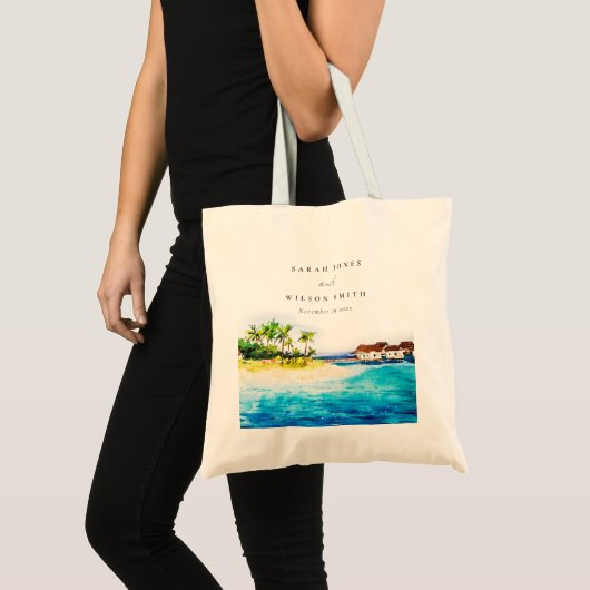 Tropisch overwater Villa Seascape Beach Weddenscha Tote Bag (Voorkant (product))