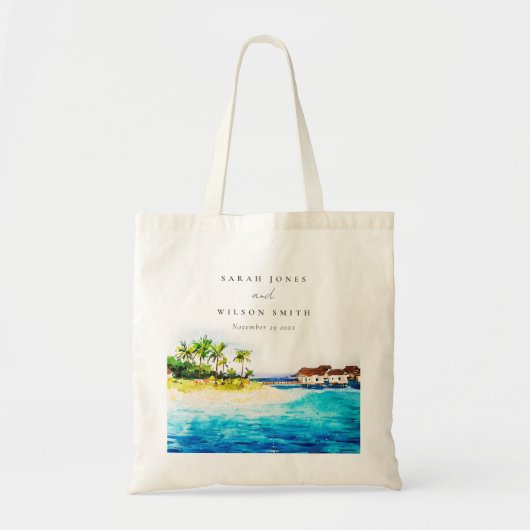 Tropisch overwater Villa Seascape Beach Weddenscha Tote Bag (Voorkant)